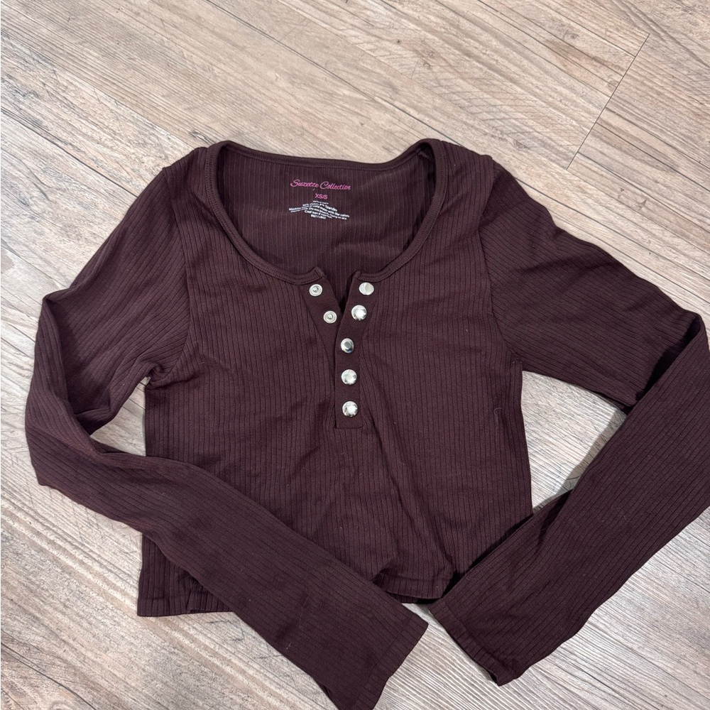 Long Sleeve Ribbed Button Suzette Top